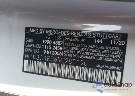2021 Mercedes-Benz A 220 from USA, damaged, VIN W1K3G4EB6MJ2H5190